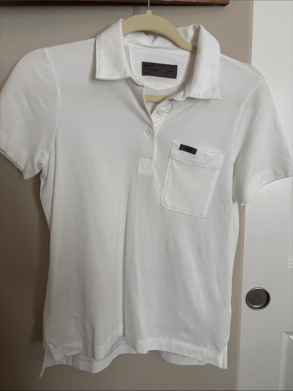 Figs Pro White Short-Sleeve Polo Tee with Chest Pocket